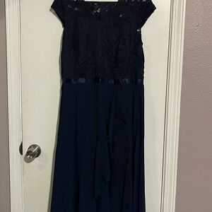 Blue Off Shoulder Cap Sleeve Maxi Gown for Weddings